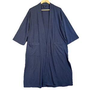 Eileen Fisher Robe Womens XS Blue Open Front 1/2 Sleeve Pockets Tencel Stretch